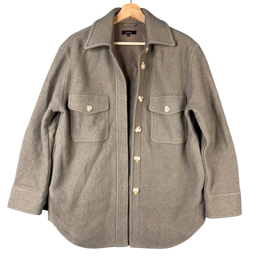 Quince Mongolian Boiled Wool Shirt Jacket Taupe Brown Shacket SHWDC01 Size S